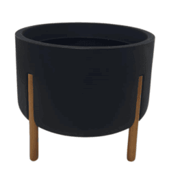 אדנית עם רגלי עץ נמוכה בצבע שחור