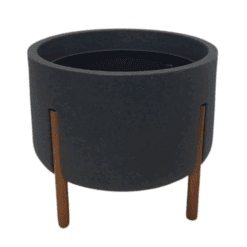 אדנית עם רגלי עץ נמוכה בצבע אפור כהה