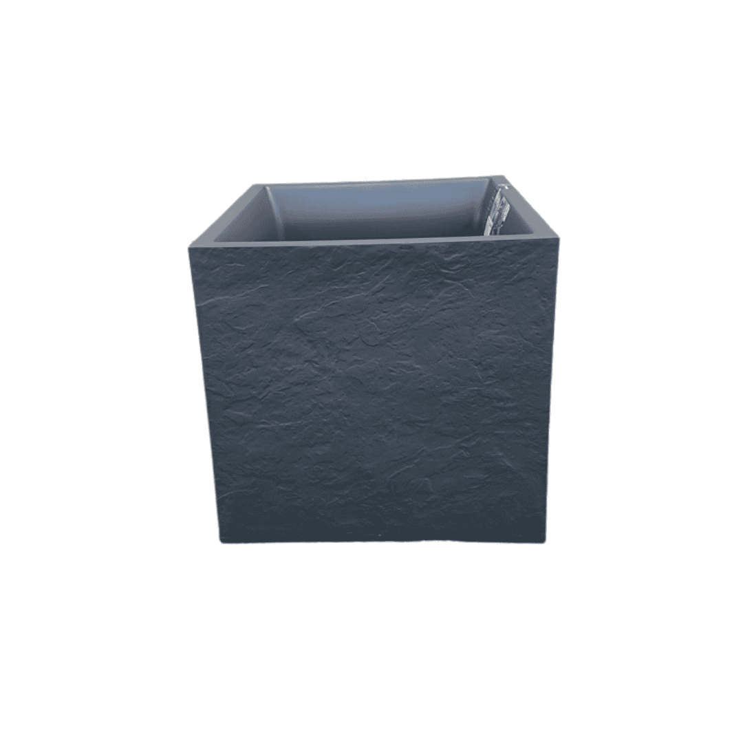 אדנית מרובעת בגימור אבן בצבע שחור